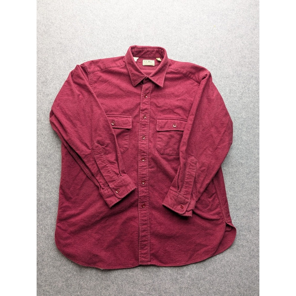 Ll Bean Heavyweight Maroon Men's Shirt  Large Twin Chest Pockets Made In USA